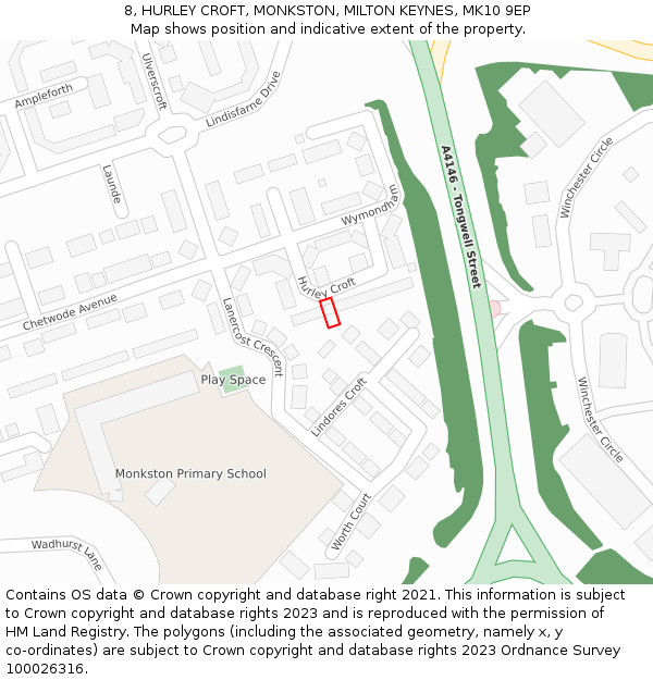8, HURLEY CROFT, MONKSTON, MILTON KEYNES, MK10 9EP: Location map and indicative extent of plot