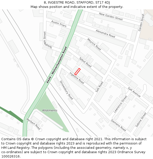 8, INGESTRE ROAD, STAFFORD, ST17 4DJ: Location map and indicative extent of plot