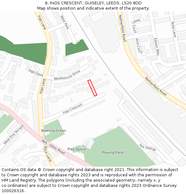 8, INGS CRESCENT, GUISELEY, LEEDS, LS20 8DD: Location map and indicative extent of plot