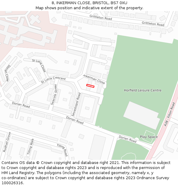 8, INKERMAN CLOSE, BRISTOL, BS7 0XU: Location map and indicative extent of plot