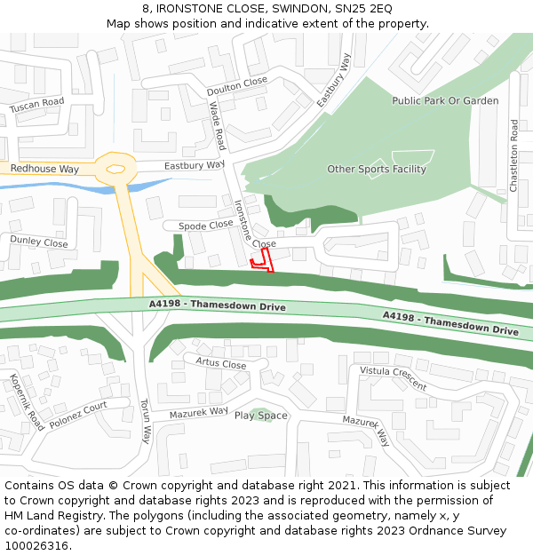 8, IRONSTONE CLOSE, SWINDON, SN25 2EQ: Location map and indicative extent of plot