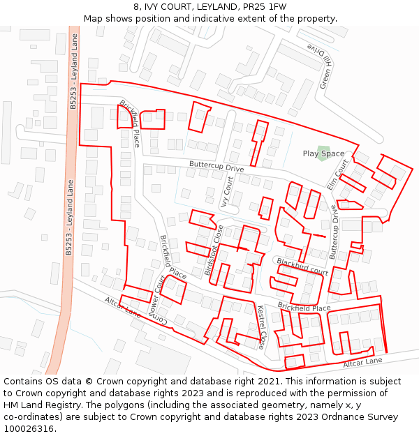 8, IVY COURT, LEYLAND, PR25 1FW: Location map and indicative extent of plot