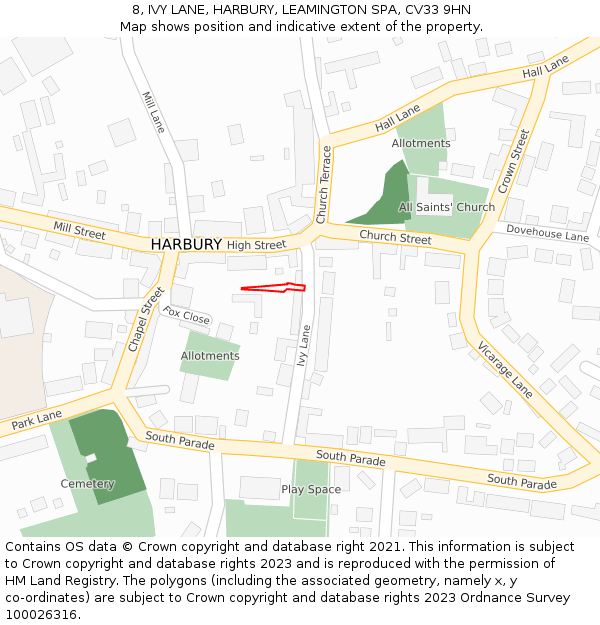 8, IVY LANE, HARBURY, LEAMINGTON SPA, CV33 9HN: Location map and indicative extent of plot