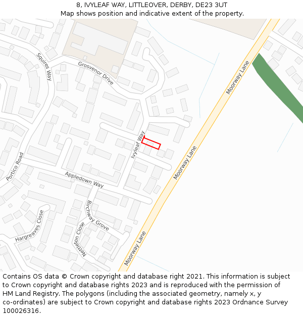 8, IVYLEAF WAY, LITTLEOVER, DERBY, DE23 3UT: Location map and indicative extent of plot