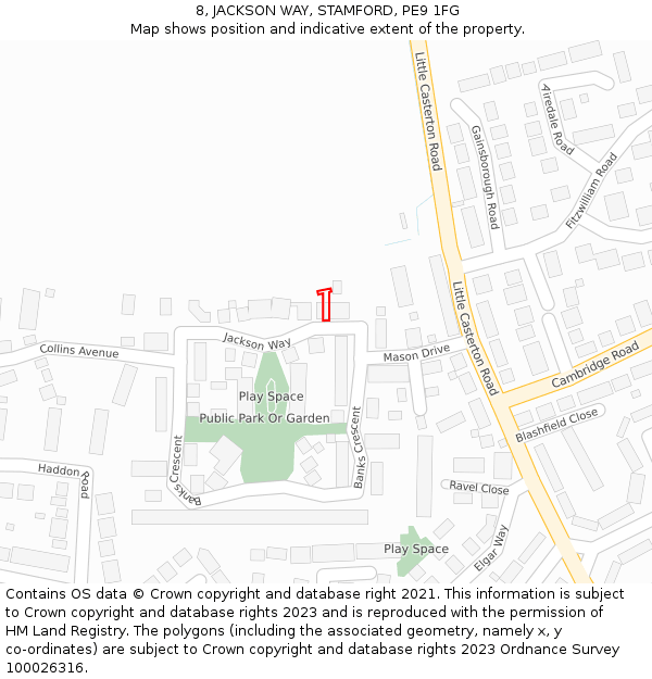 8, JACKSON WAY, STAMFORD, PE9 1FG: Location map and indicative extent of plot