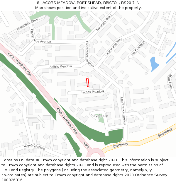 8, JACOBS MEADOW, PORTISHEAD, BRISTOL, BS20 7LN: Location map and indicative extent of plot