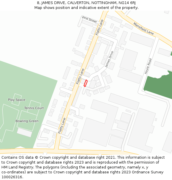 8, JAMES DRIVE, CALVERTON, NOTTINGHAM, NG14 6RJ: Location map and indicative extent of plot