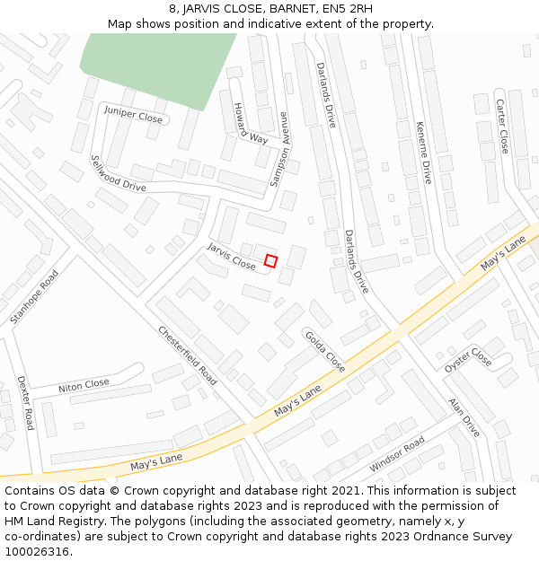 8, JARVIS CLOSE, BARNET, EN5 2RH: Location map and indicative extent of plot