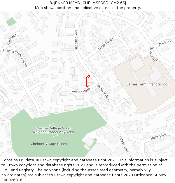 8, JENNER MEAD, CHELMSFORD, CM2 6SJ: Location map and indicative extent of plot