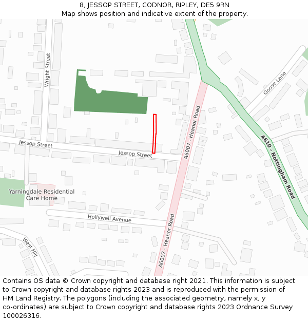 8, JESSOP STREET, CODNOR, RIPLEY, DE5 9RN: Location map and indicative extent of plot
