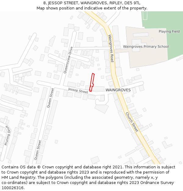8, JESSOP STREET, WAINGROVES, RIPLEY, DE5 9TL: Location map and indicative extent of plot
