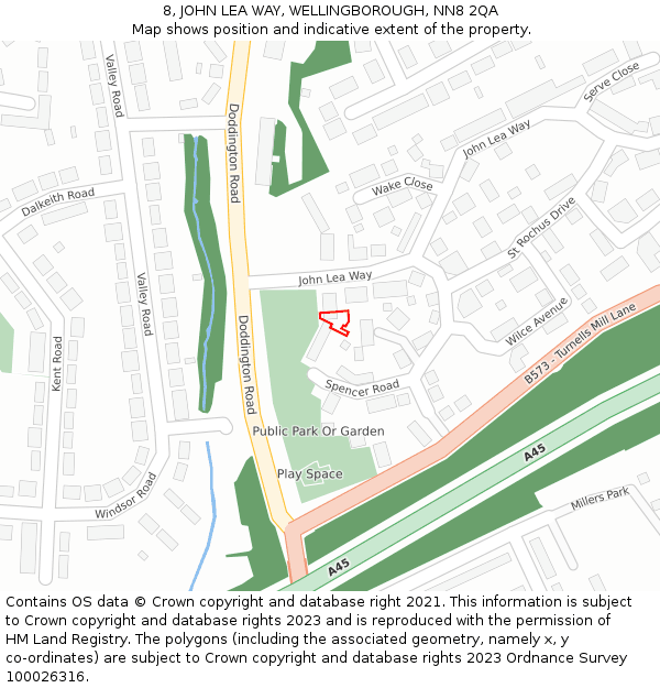 8, JOHN LEA WAY, WELLINGBOROUGH, NN8 2QA: Location map and indicative extent of plot