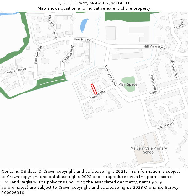 8, JUBILEE WAY, MALVERN, WR14 1FH: Location map and indicative extent of plot
