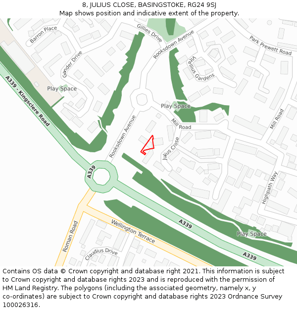 8, JULIUS CLOSE, BASINGSTOKE, RG24 9SJ: Location map and indicative extent of plot
