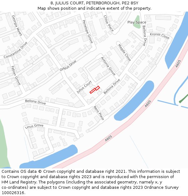 8, JULIUS COURT, PETERBOROUGH, PE2 8SY: Location map and indicative extent of plot