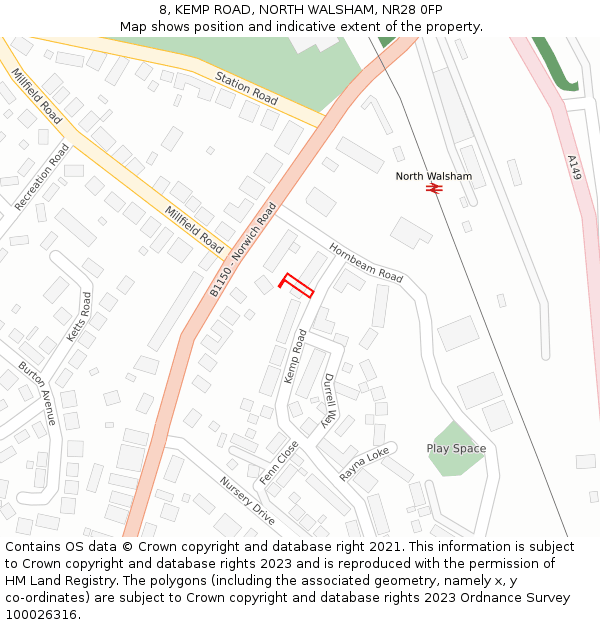 8, KEMP ROAD, NORTH WALSHAM, NR28 0FP: Location map and indicative extent of plot