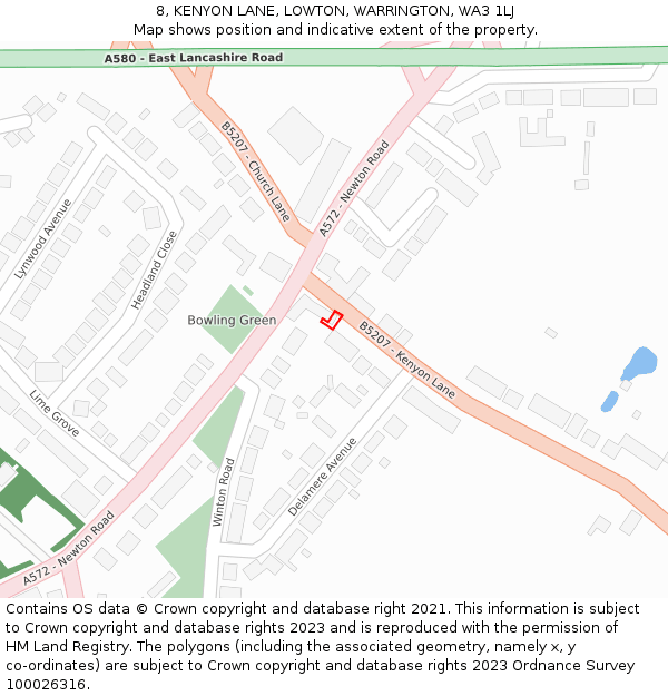 8, KENYON LANE, LOWTON, WARRINGTON, WA3 1LJ: Location map and indicative extent of plot