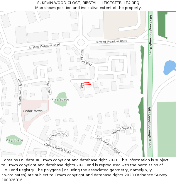8, KEVIN WOOD CLOSE, BIRSTALL, LEICESTER, LE4 3EQ: Location map and indicative extent of plot