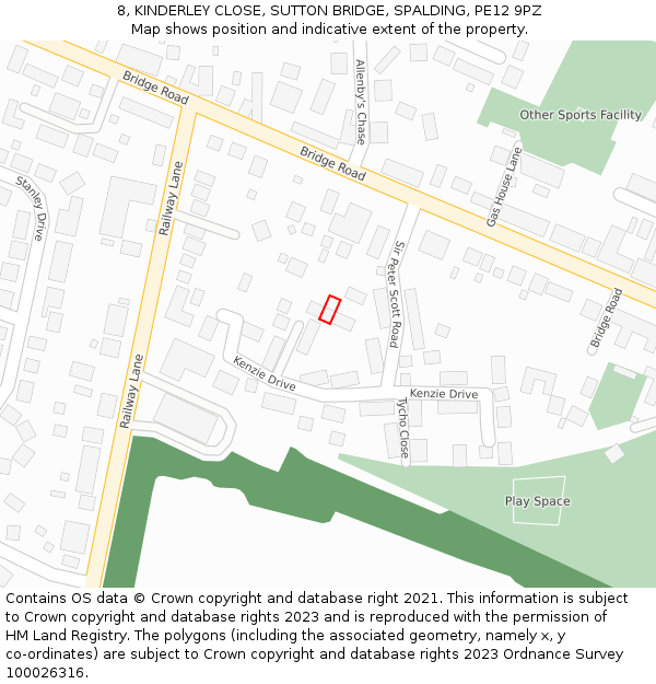 8, KINDERLEY CLOSE, SUTTON BRIDGE, SPALDING, PE12 9PZ: Location map and indicative extent of plot