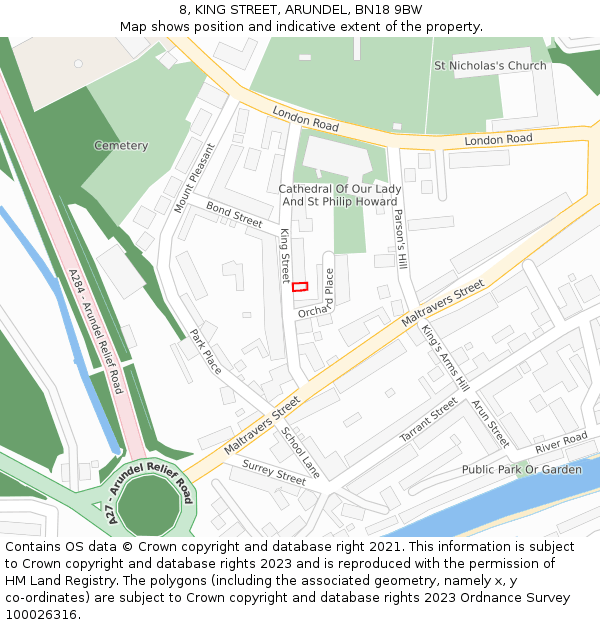 8, KING STREET, ARUNDEL, BN18 9BW: Location map and indicative extent of plot