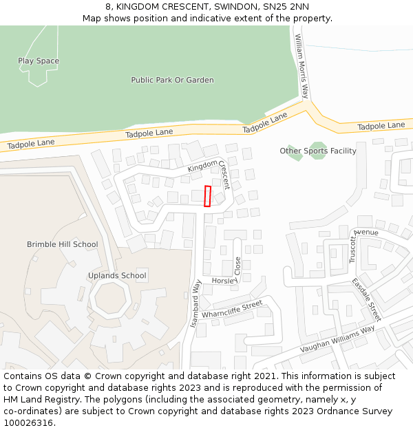 8, KINGDOM CRESCENT, SWINDON, SN25 2NN: Location map and indicative extent of plot