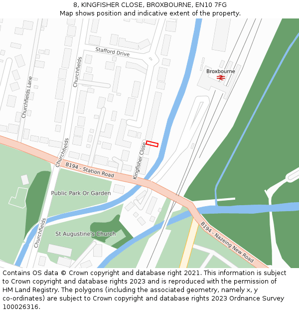8, KINGFISHER CLOSE, BROXBOURNE, EN10 7FG: Location map and indicative extent of plot