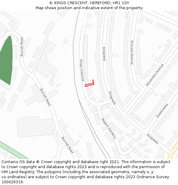 8, KINGS CRESCENT, HEREFORD, HR1 1GY: Location map and indicative extent of plot