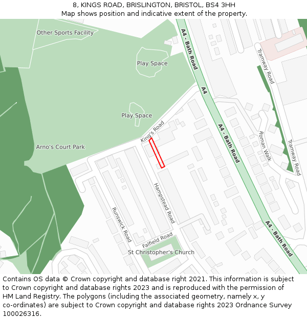 8, KINGS ROAD, BRISLINGTON, BRISTOL, BS4 3HH: Location map and indicative extent of plot