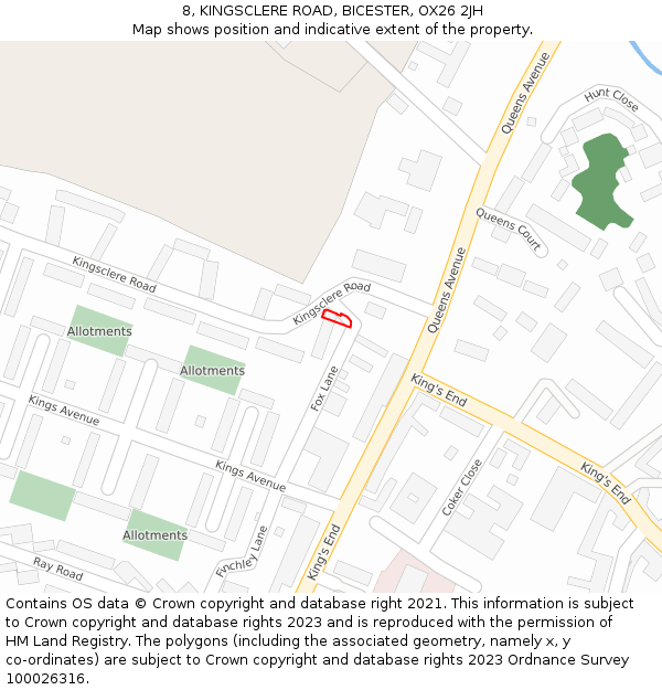 8, KINGSCLERE ROAD, BICESTER, OX26 2JH: Location map and indicative extent of plot