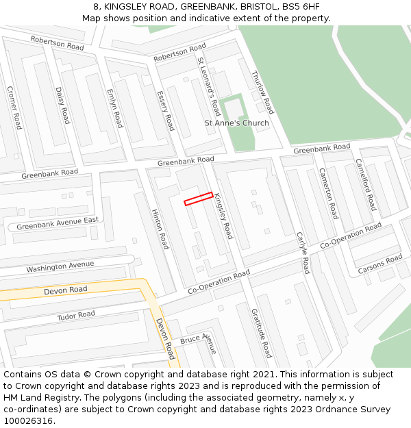 8, KINGSLEY ROAD, GREENBANK, BRISTOL, BS5 6HF: Location map and indicative extent of plot