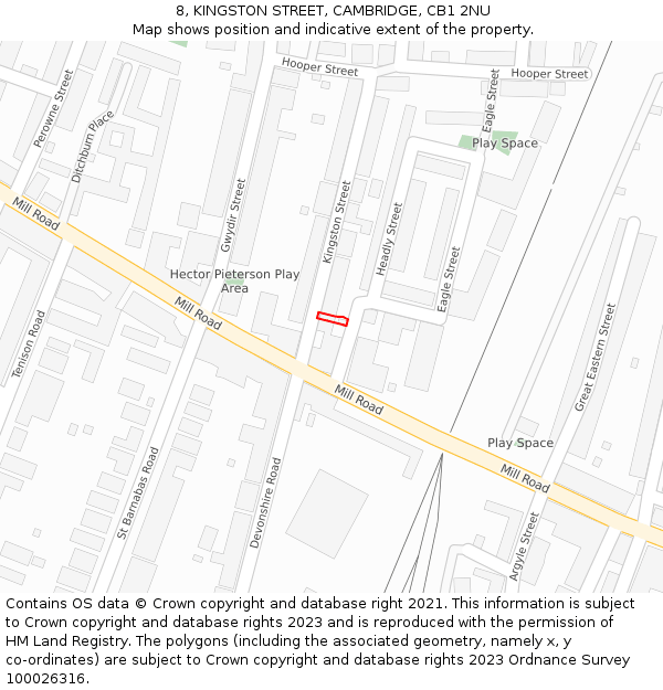 8, KINGSTON STREET, CAMBRIDGE, CB1 2NU: Location map and indicative extent of plot