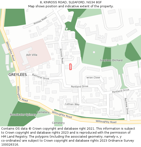 8, KINROSS ROAD, SLEAFORD, NG34 8GF: Location map and indicative extent of plot