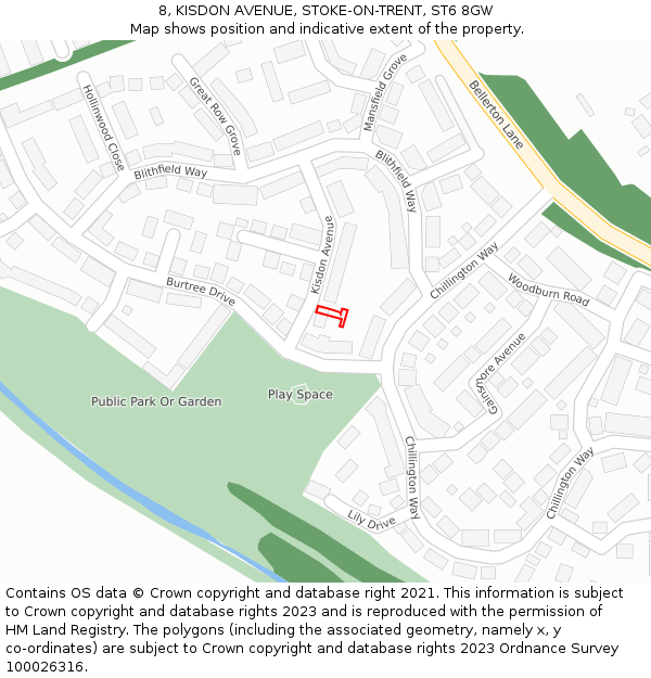 8, KISDON AVENUE, STOKE-ON-TRENT, ST6 8GW: Location map and indicative extent of plot