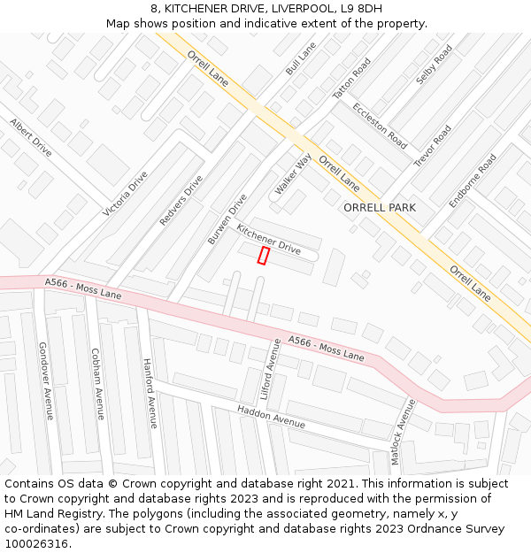 8, KITCHENER DRIVE, LIVERPOOL, L9 8DH: Location map and indicative extent of plot