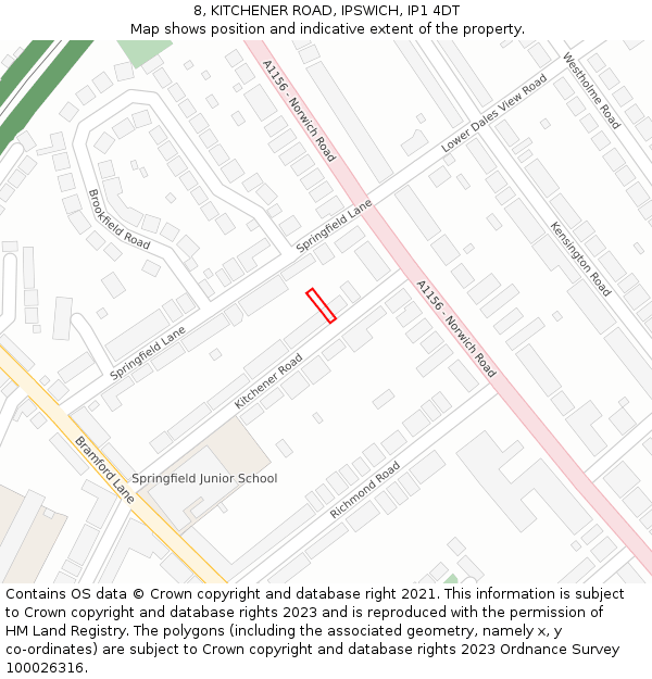 8, KITCHENER ROAD, IPSWICH, IP1 4DT: Location map and indicative extent of plot