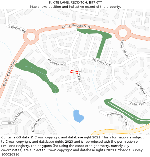 8, KITE LANE, REDDITCH, B97 6TT: Location map and indicative extent of plot
