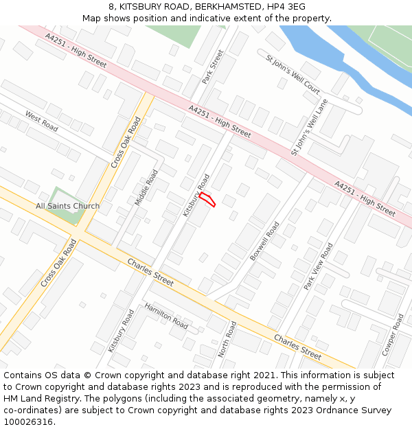 8, KITSBURY ROAD, BERKHAMSTED, HP4 3EG: Location map and indicative extent of plot