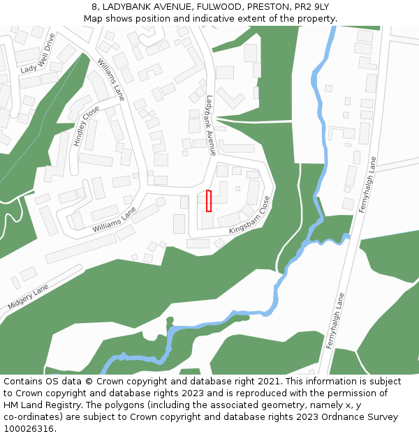 8, LADYBANK AVENUE, FULWOOD, PRESTON, PR2 9LY: Location map and indicative extent of plot