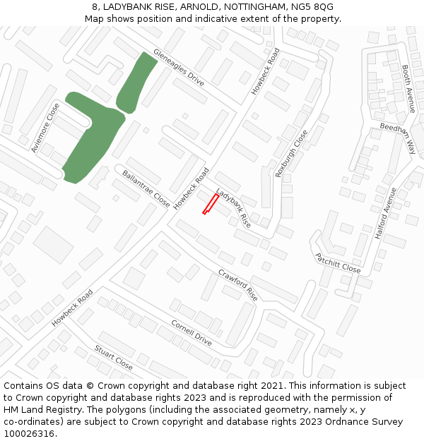 8, LADYBANK RISE, ARNOLD, NOTTINGHAM, NG5 8QG: Location map and indicative extent of plot