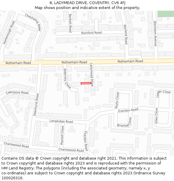 8, LADYMEAD DRIVE, COVENTRY, CV6 4FJ: Location map and indicative extent of plot