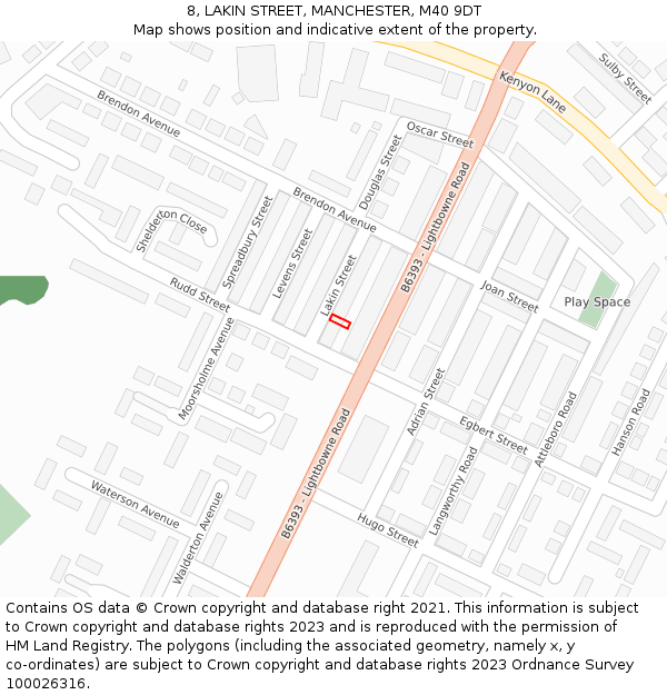 8, LAKIN STREET, MANCHESTER, M40 9DT: Location map and indicative extent of plot