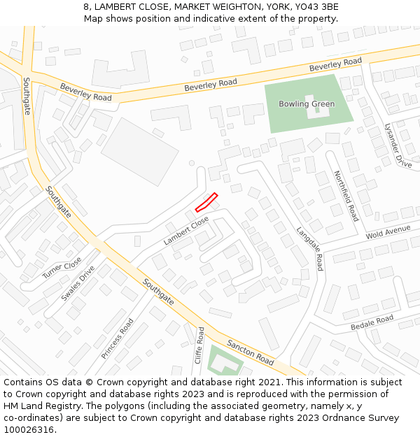 8, LAMBERT CLOSE, MARKET WEIGHTON, YORK, YO43 3BE: Location map and indicative extent of plot