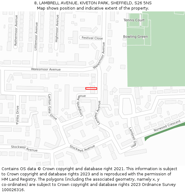 8, LAMBRELL AVENUE, KIVETON PARK, SHEFFIELD, S26 5NS: Location map and indicative extent of plot