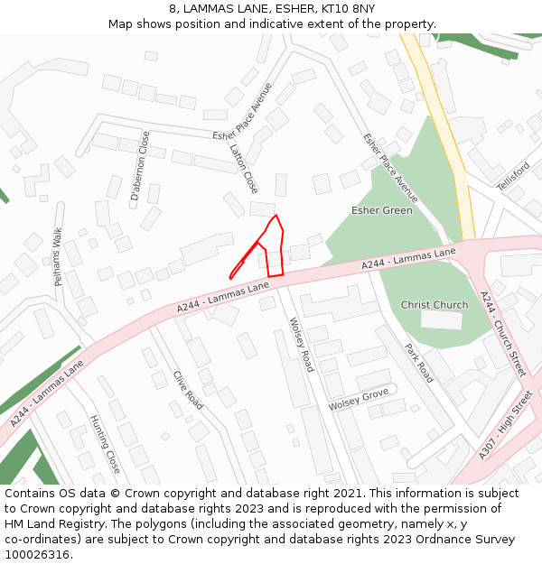 8, LAMMAS LANE, ESHER, KT10 8NY: Location map and indicative extent of plot