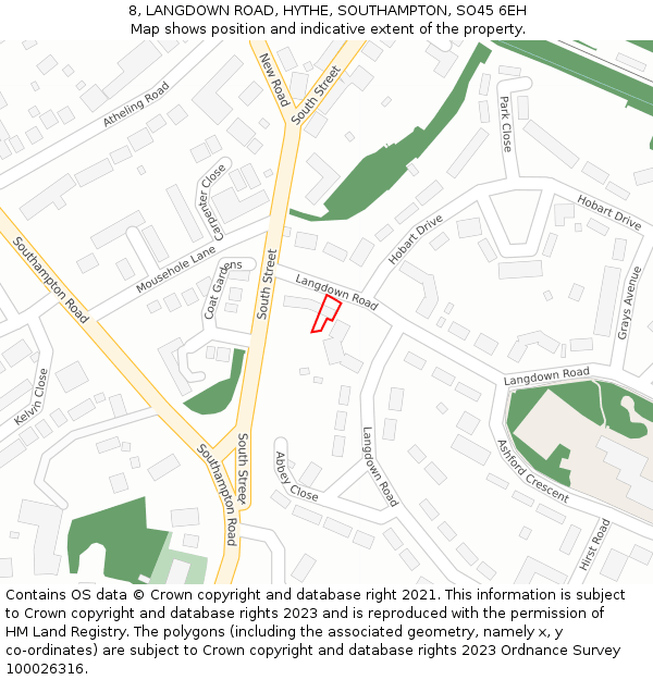 8, LANGDOWN ROAD, HYTHE, SOUTHAMPTON, SO45 6EH: Location map and indicative extent of plot
