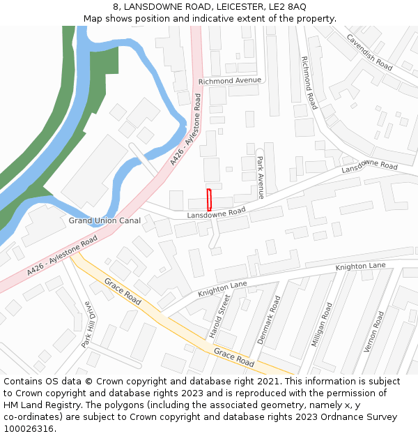 8, LANSDOWNE ROAD, LEICESTER, LE2 8AQ: Location map and indicative extent of plot