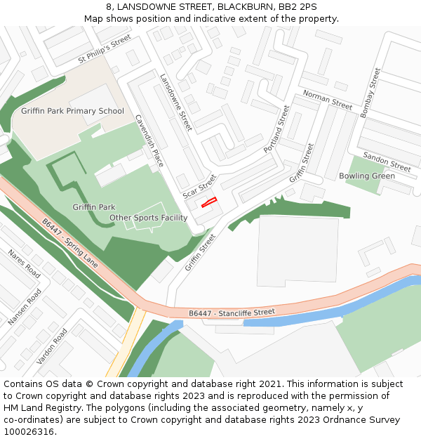 8, LANSDOWNE STREET, BLACKBURN, BB2 2PS: Location map and indicative extent of plot
