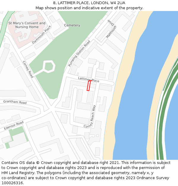 8, LATTIMER PLACE, LONDON, W4 2UA: Location map and indicative extent of plot