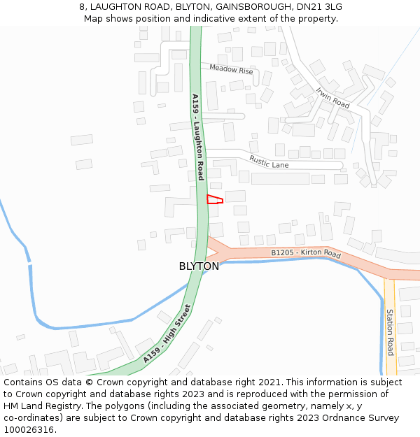 8, LAUGHTON ROAD, BLYTON, GAINSBOROUGH, DN21 3LG: Location map and indicative extent of plot