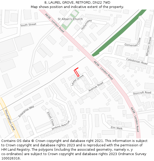 8, LAUREL GROVE, RETFORD, DN22 7WD: Location map and indicative extent of plot